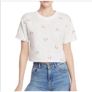 Honey Punch S rainbow embroidered crop top